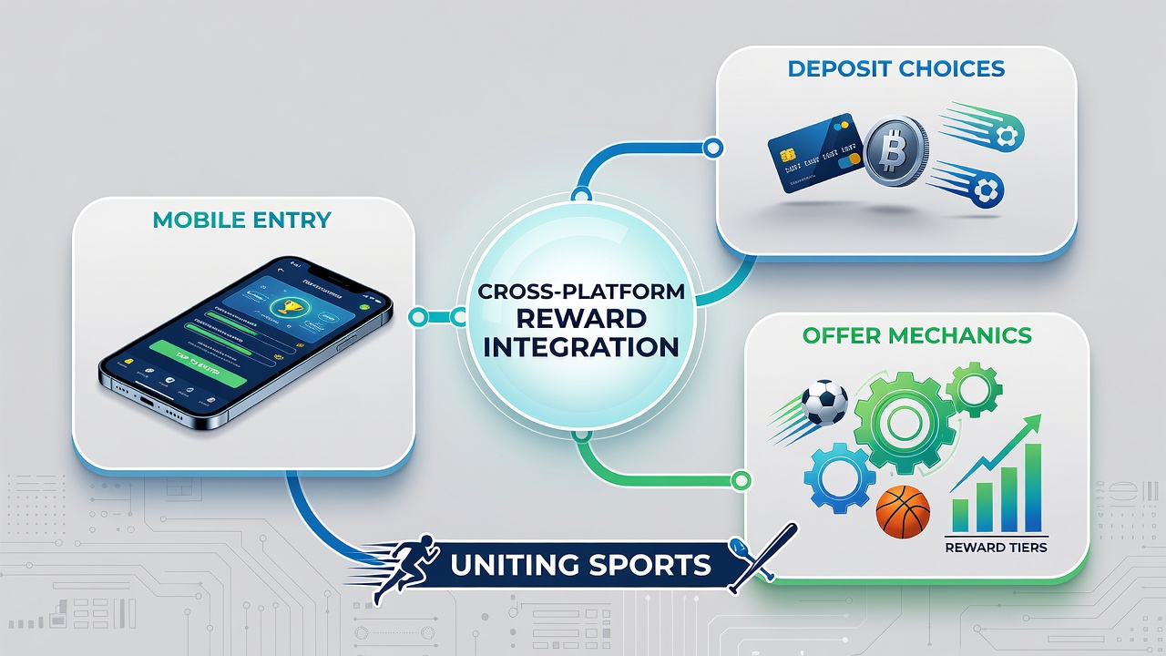 User interface showing deposit selection screen connected to sports odds and live dealer reward balances