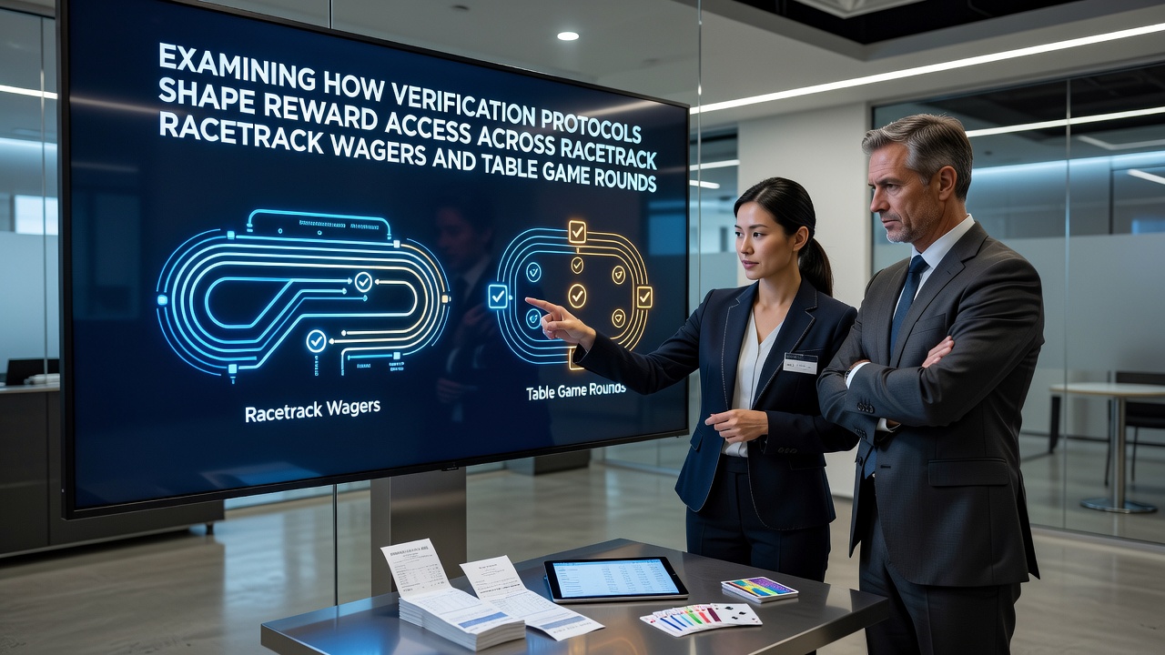 Verification protocols interface showing identity checks for racetrack and casino rewards