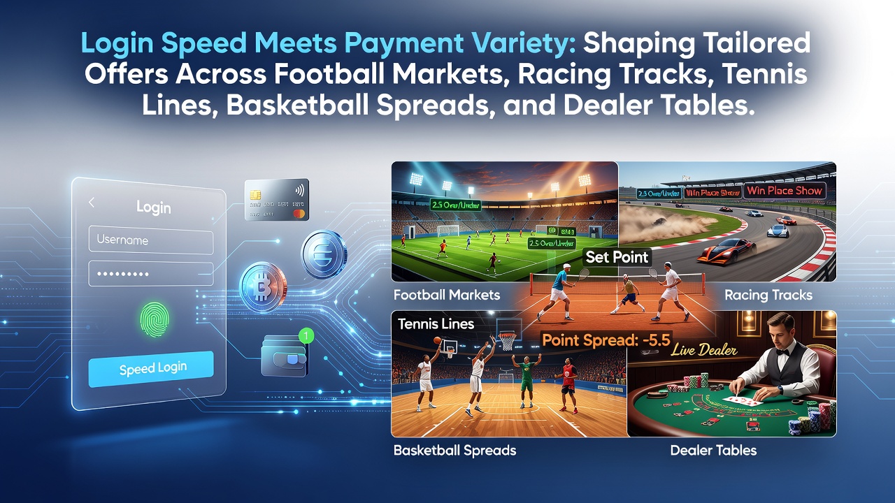 Illustration of seamless login interfaces connecting to diverse payment options across sports betting platforms