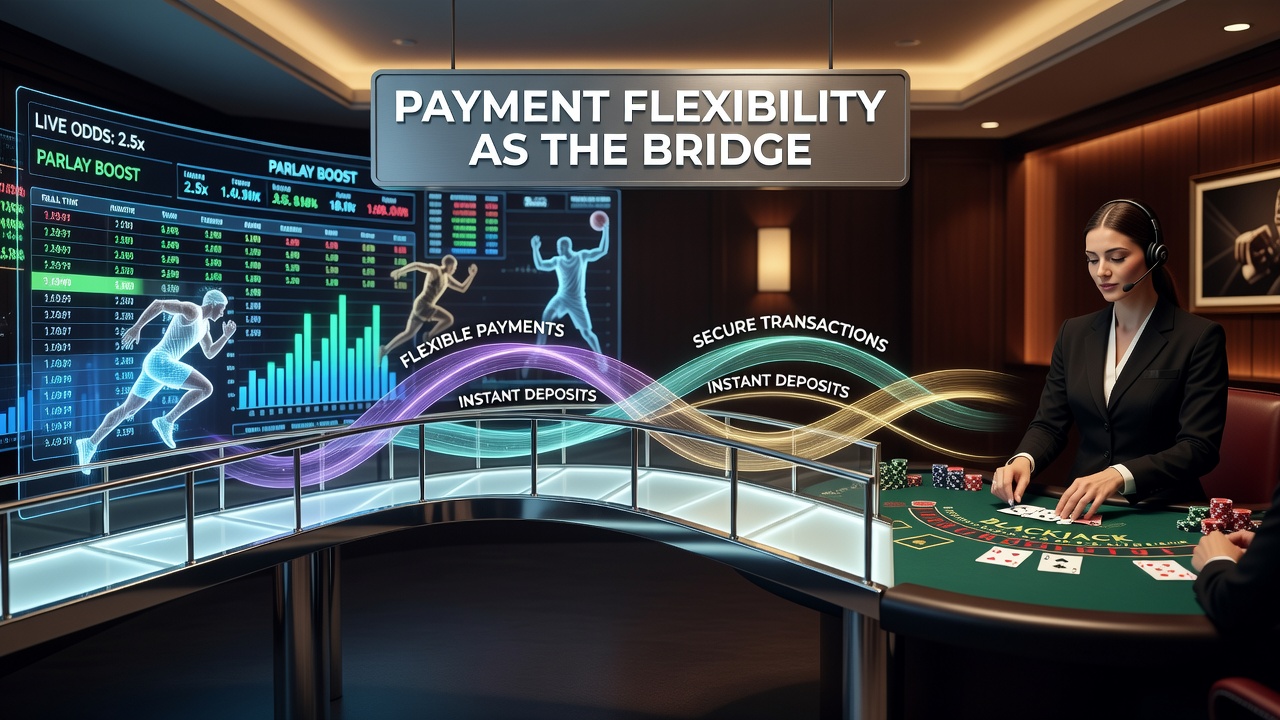Athletes in action alongside digital payment interfaces on a betting platform