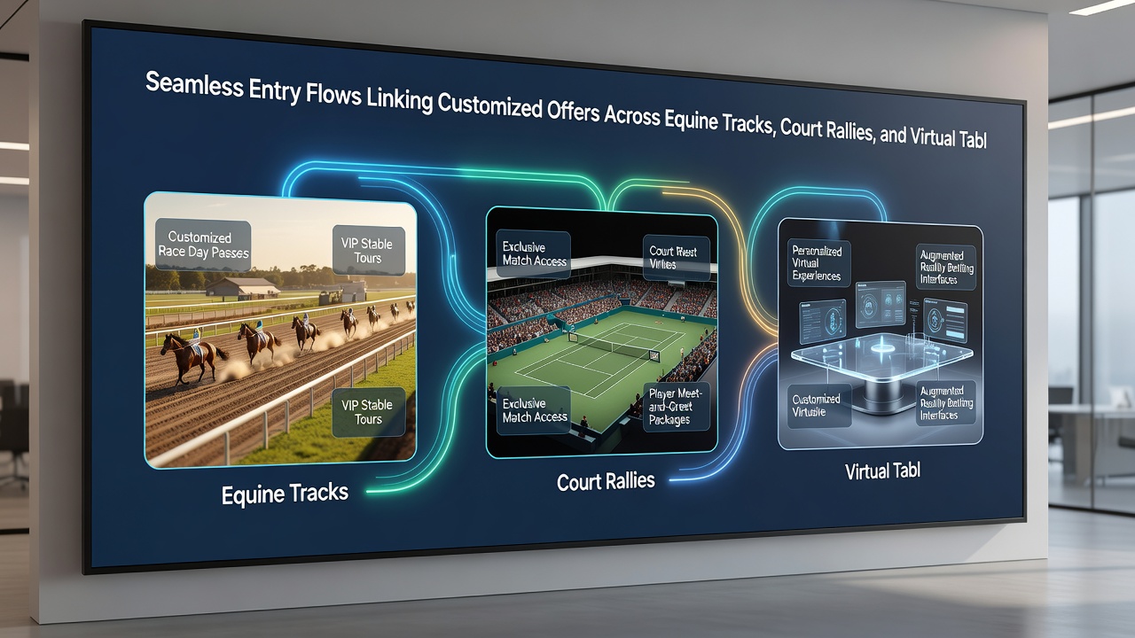 Mobile screen displaying linked offers moving from racetrack bets to tennis and virtual table promotions