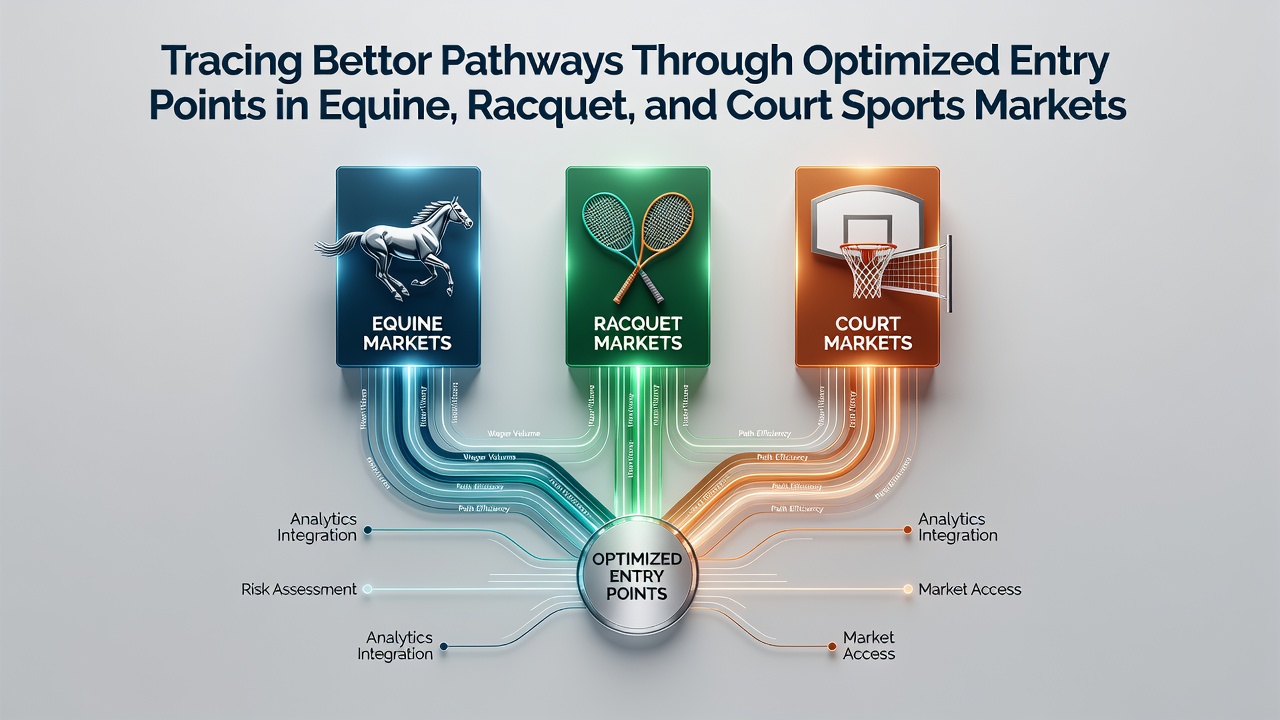 Bettor navigation patterns visualized across horse racing, tennis, and basketball markets with entry point markers